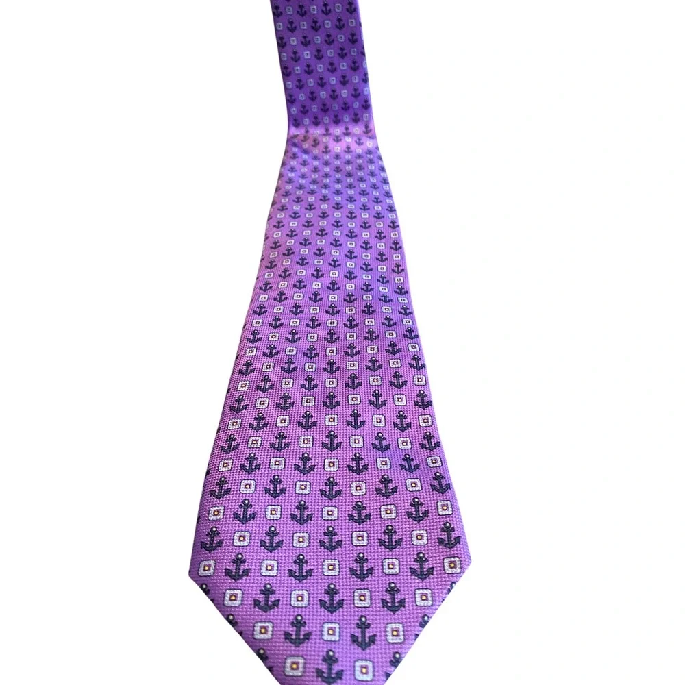 Nautica Mens Purple Silk Anchor Medallion Print Necktie Nautical Formal Tie‎